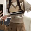 Striped V-neck Sleeveless Knitted Vest Women Spring and Autumn Design Overlay Casual Over the Cuff Short Sweater Vest Female Top
