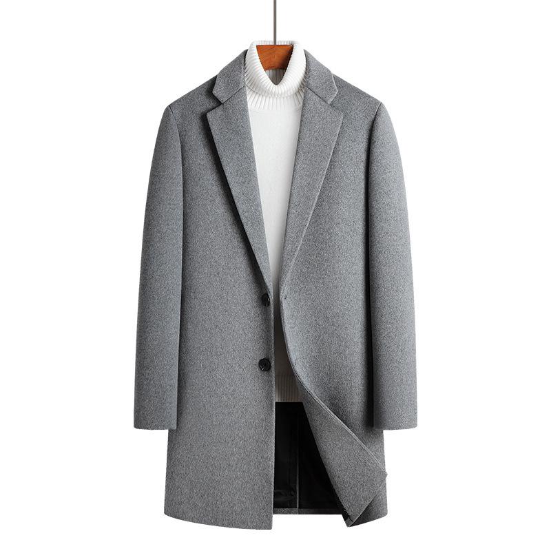 Autumn and Winter Men's Woolen Coat Medium and Long Cotton Thickened Woolen Coat Men's Trench Coat