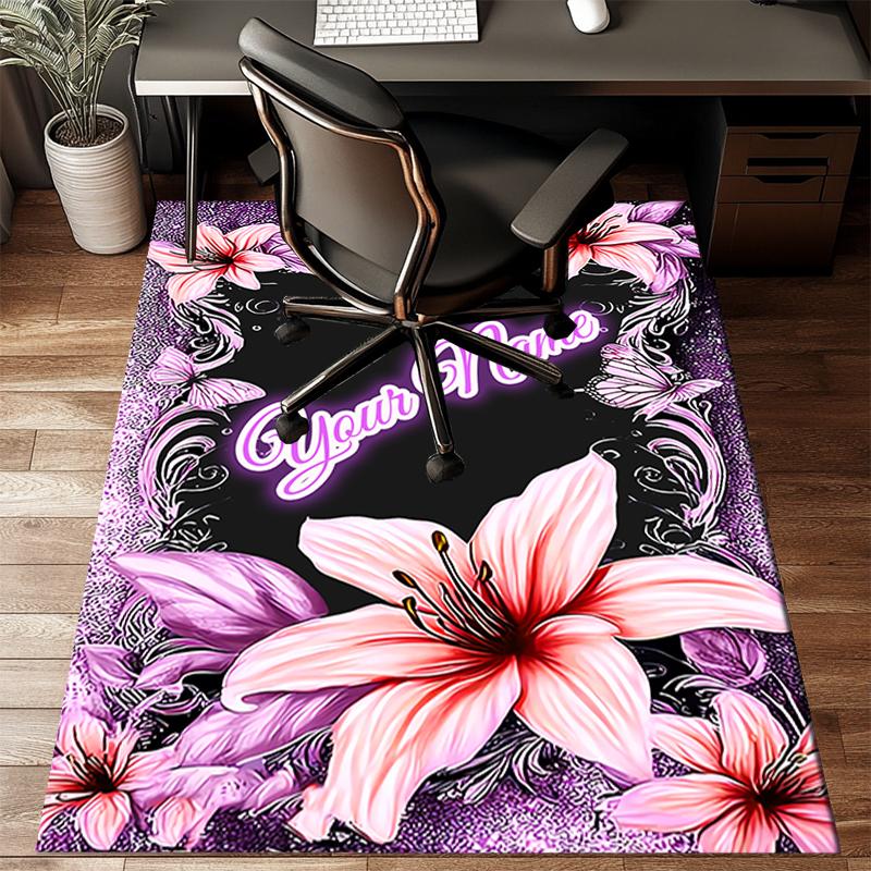 1PC Custom Name Floral Name Artwork Theme Floor Mat Ideal for Living Room, Game Rooms, Office, Bedroom,Floor Mat Playful Design