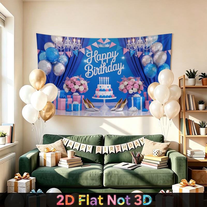 Party Backdrop Happy Birthday Birthday Balloon Blue Photo Booth Background Front Door Decor