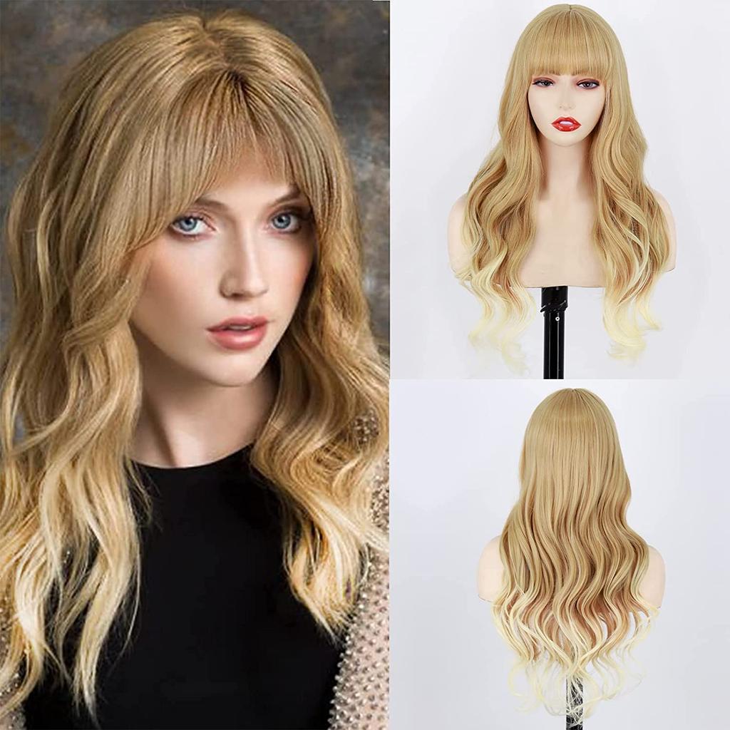 LISI HAIR Длинный коричневый парик с челкой, светло-коричневые волнистые парики для женщин, синтетический натуральный волнистый длинный каштановый парик для ежедневного использования