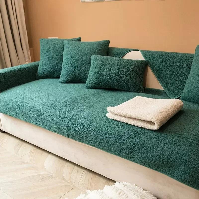 Winter Short Plush Sofa Cushion Non-slip Nordic Simple Style Sitting Cushion Four Seasons for Thickened Fabric Plush Sofa Cover