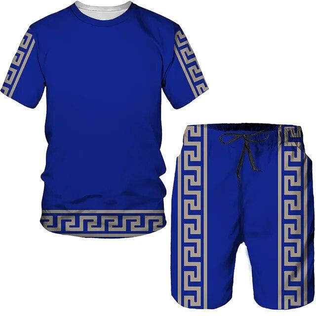 Летний мужской комплект, повседневный костюм-футболка с короткими рукавами, модный топ большого размера с 3D принтом, шорты, дышащая спортивная одежда, спортивный костюм, уличный