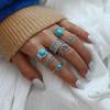 Bohemian Style Turquoise Rose Flower Totem 7-Piece Ring Set for Women