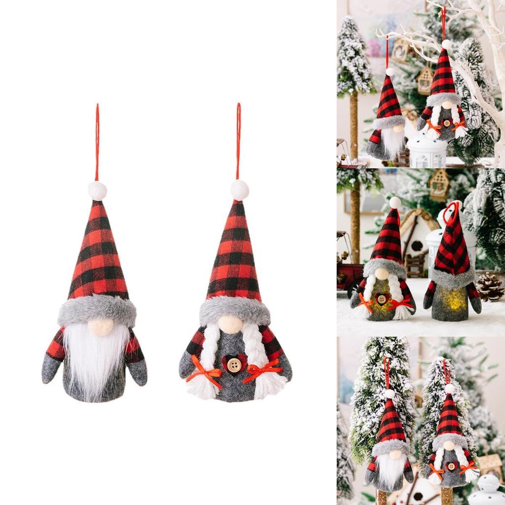 Festive Christmas Decor No Face Doll Light Up Rudolph Red Black Plaid Plush Ornament