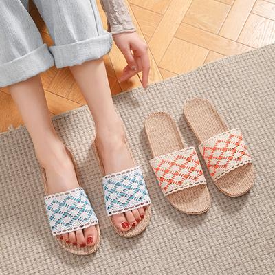 Новые модные женские кружевные домашние льняные тапочки