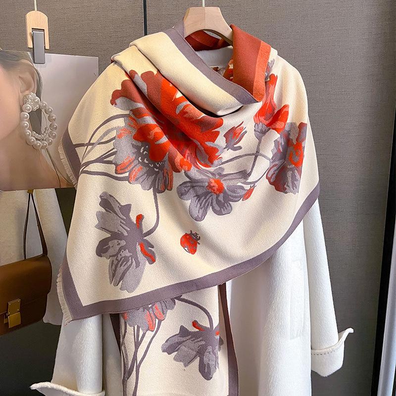 Feifei Imitation Cashmere Versatile Air Conditioner Shawl Shawl Shawl Silk Scarf Long Scarf Camellia