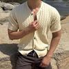 Men O Neck Short Sleeve Buttons Knitted Tops Casual Fitted T-shirts