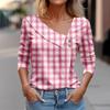 Women Tops Spring 2024 Long Sleeve V Neck Loose Shirts Plaid Print Asymmetric Button Blouses Business Casual Tunic