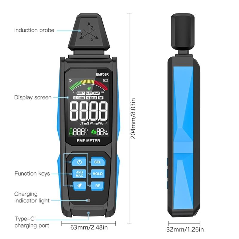 Измеритель электромагнитного поля Тестер радиации Анализаторы ЭДС Обнаружение радиации Точный мониторинг Удобный для пользователя дисплей