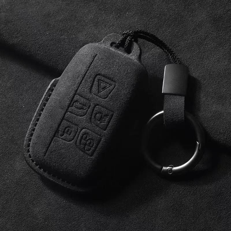 Car Key Case For 2025 Land Rover Range Rover Sport Evoque Freelander Keyless Suede Leather Cover Shell Keychain Car Accessories