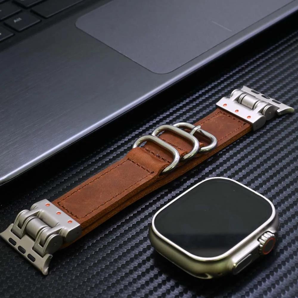 Мягкий кожаный ремешок для Apple Watch Ultra 2 49 мм Серии 10 9 8 7 46 мм 45 мм Мужской Роскошный ремешок для iWatch 6 5 4 Se 44 мм Браслет-петля