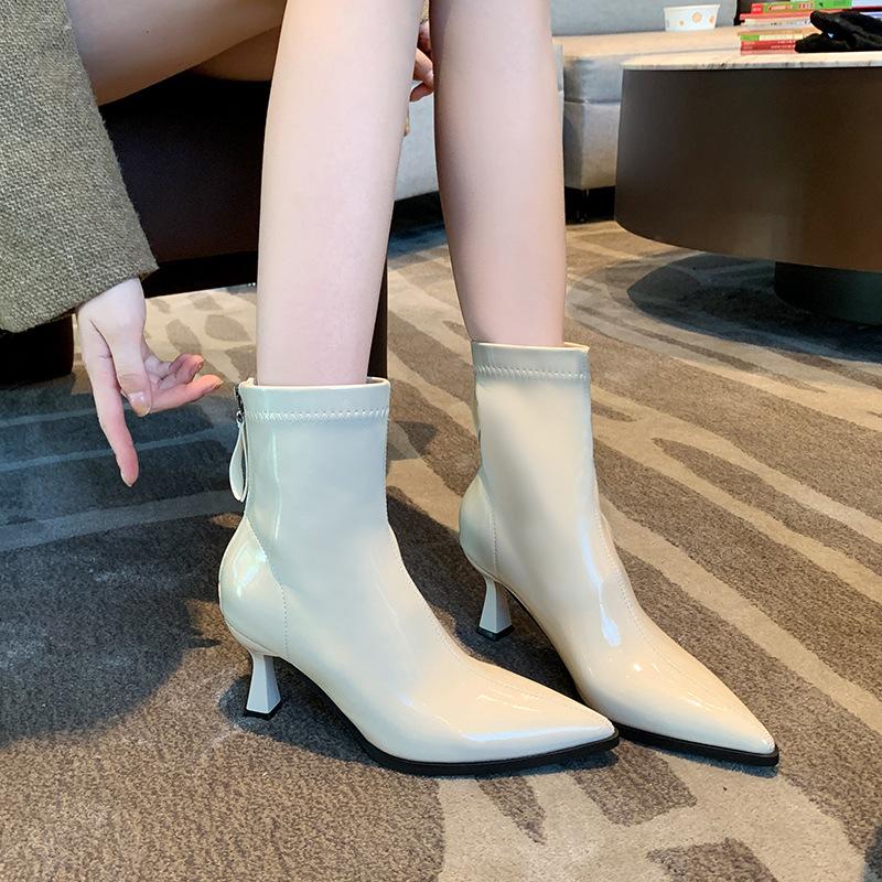  pointed highheeled largesize short boots for women  autumn and winter thick legs widened large tube circumference Martin boots for women