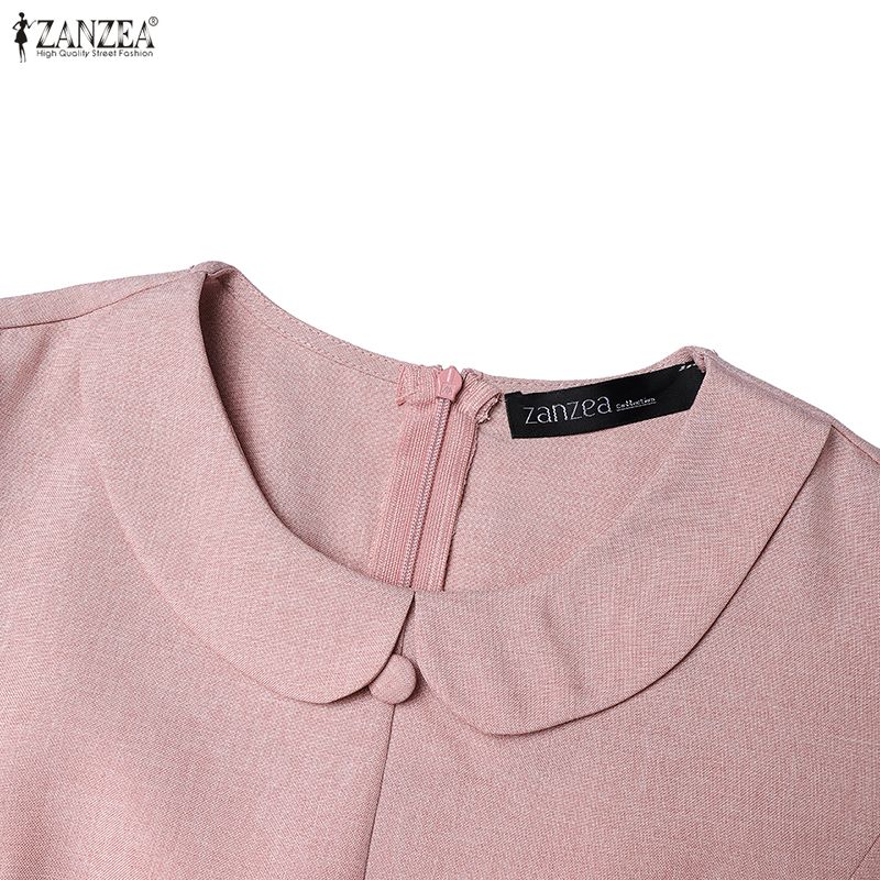 ZANZEA Женское повседневное летнее платье с коротким рукавом и кукольным воротником