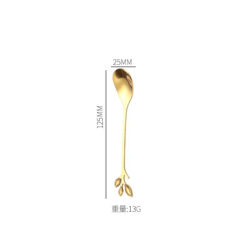 Ложка для смешивания чая и кофе из нержавеющей стали Sakura Rose Golden Tableware Long Handle Cutter Mug Spoons Kitchen Cutlery Accessories