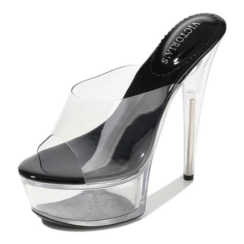 Женские туфли на шпильке, прозрачные сексуальные тапочки с неглубоким горлом и кристаллами, каблук 15 см, платформа 5 см, WZ