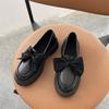 Women's High Heels Loafers Bow Tie Round Toe Square Heel Slip On Women Shoes Square Heel Round Head Patent Leather Leisure Shoes