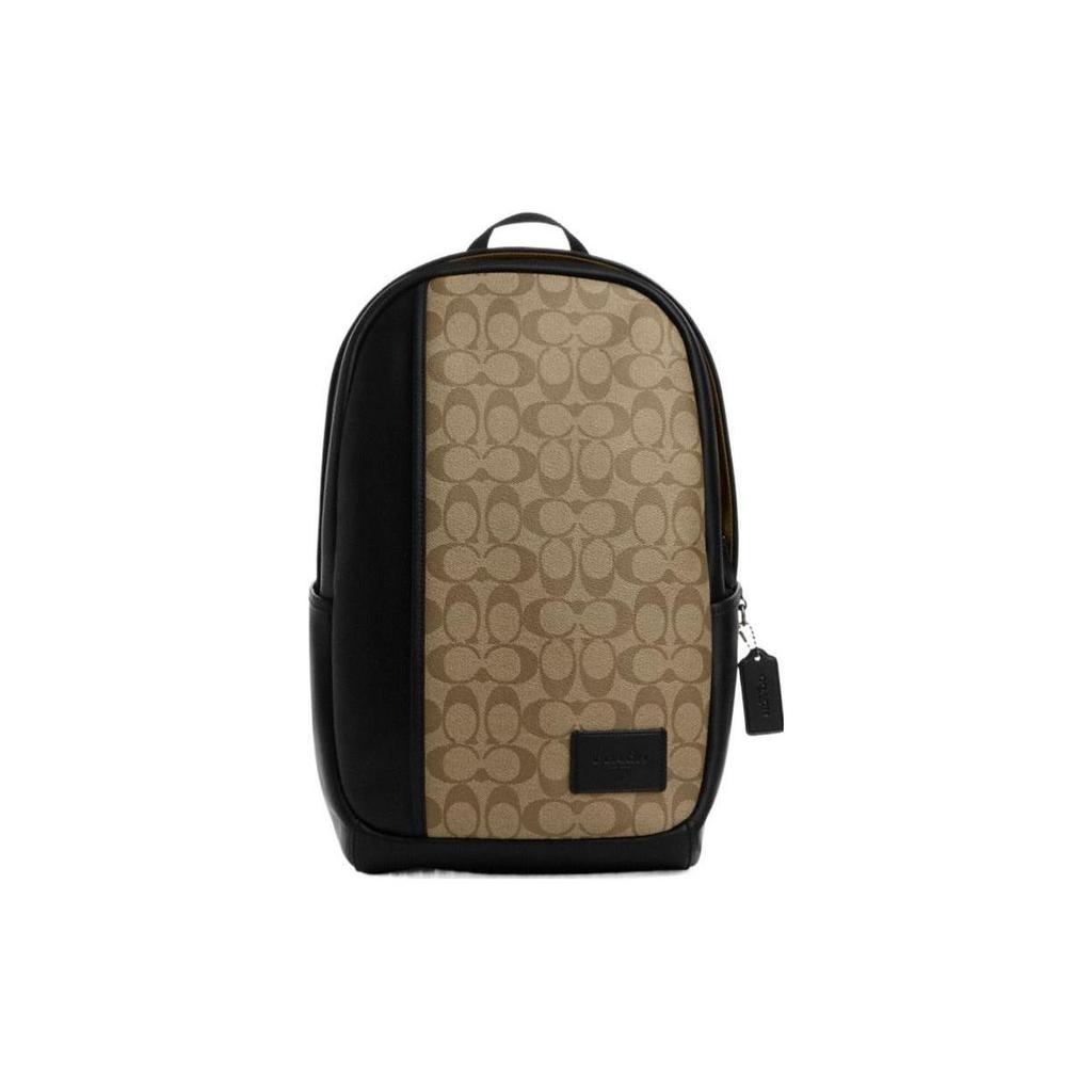 Coach Edge 30 Monogram Casual Backpack Coated Canvas With Leather Men Backpack Khaki Black CM024-QBT4U