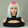 Короткие прямые розовые градиентные синие парики с челкой, парик из натуральных синтетических волос для женщин, повседневный парик для косплея в стиле Лолиты, вечерние