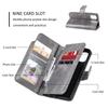 High Quality Leather 9 Card Slots Double Layer Wallet Phone Case Bag for Iphone Samsung Huawei Xiaomi Multi-function Mobile Phone Covers
