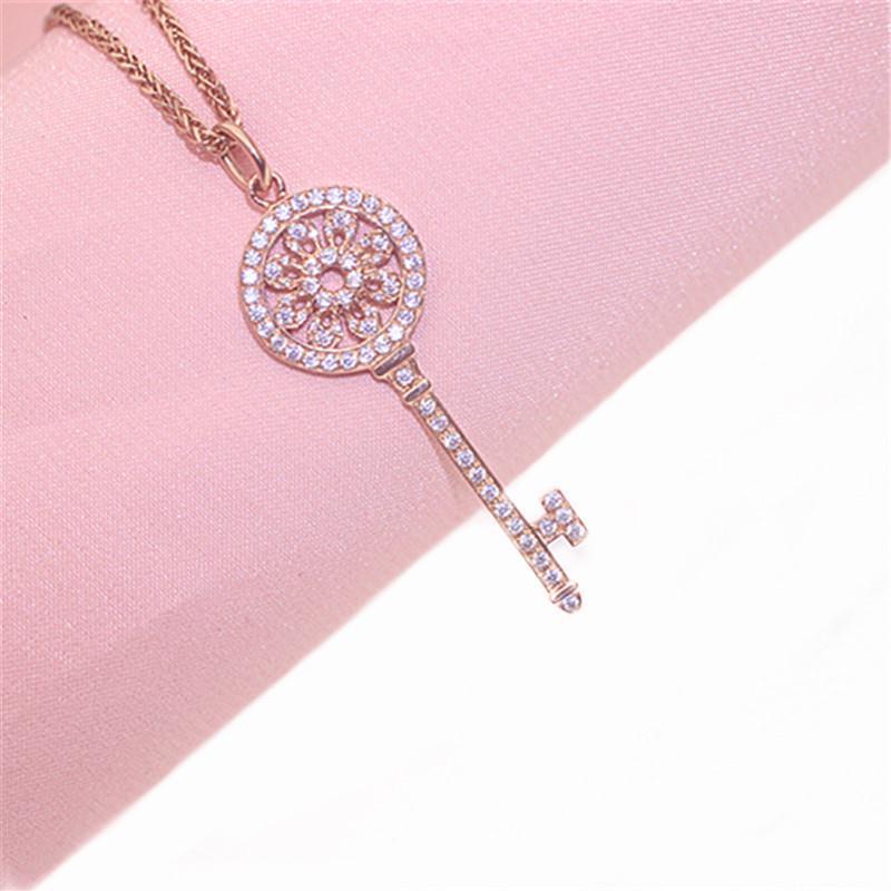 Exquisite Purple Gold Plated Rose Gold Fashion Trend Colored Gold Inlaid Zircon Key Pendant Simple Wind Collarbone Chain Women