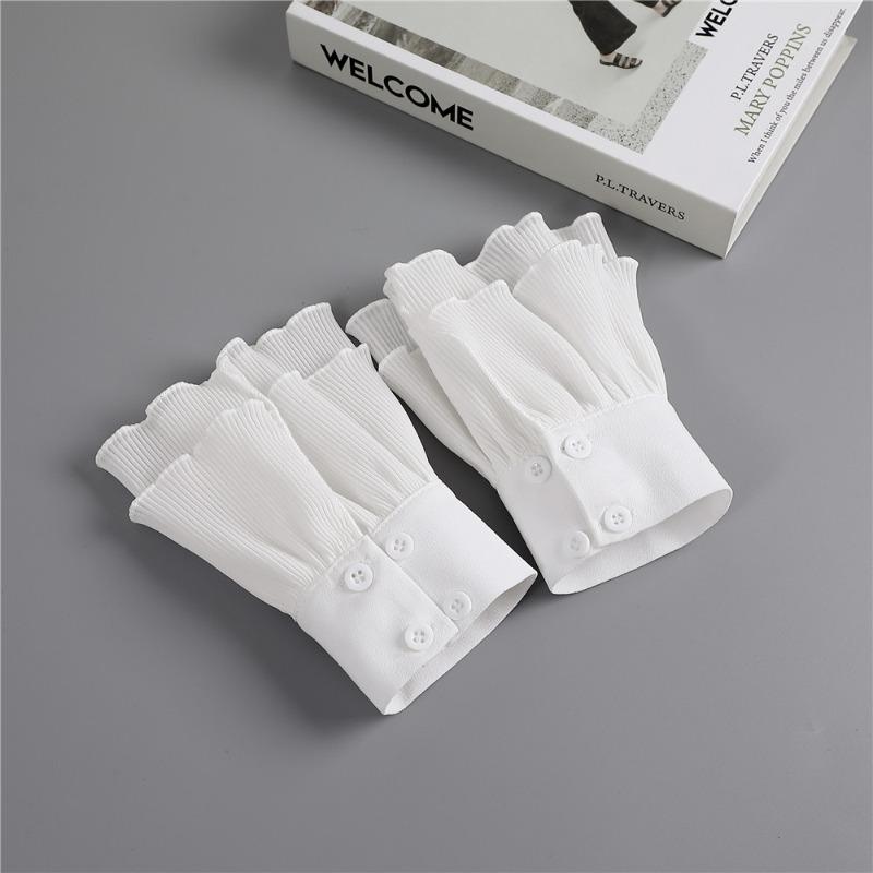 Womens Detachable Wrist Ruffle Cuffs Ladies White Flared False Sleeves For Sweater Dress Wrist Arm Cover Gloves