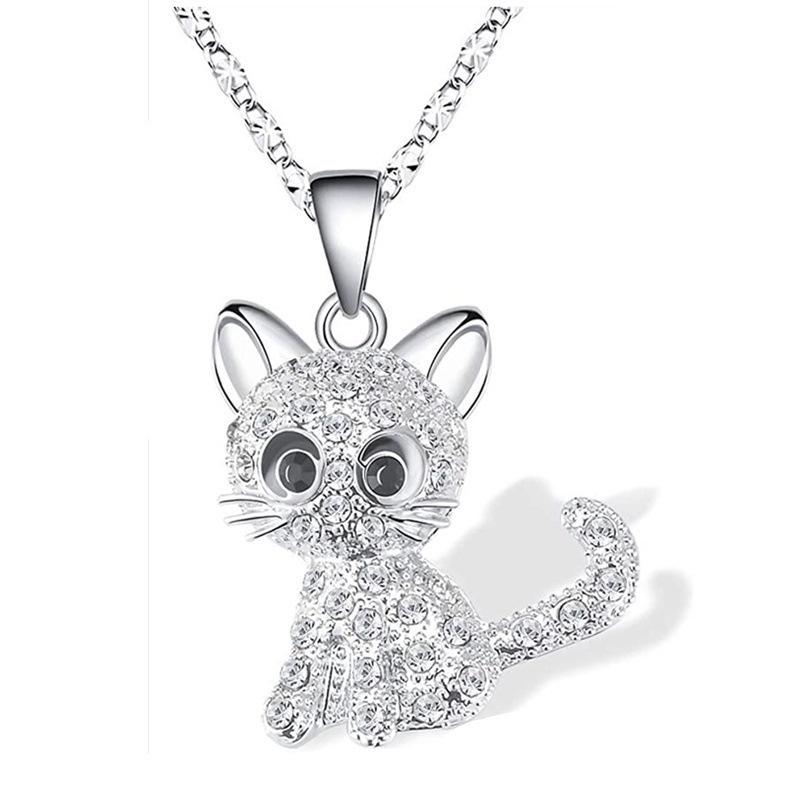 Cute Rhinestone Cat Necklace for Ladies - Fresh Alloy Style