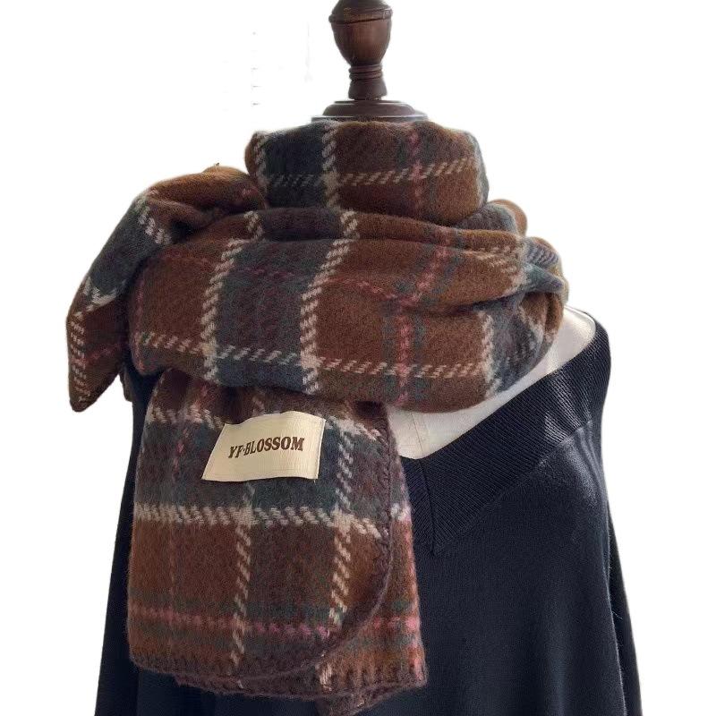 Thick Red Plaid Scarf Plush Long Shawl Classic Cashmere Scarves  Girl