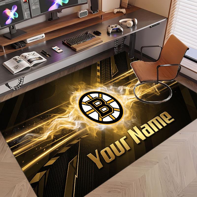 Индивидуальный ковер с принтом узора Boston Bruins, именем и текстом, мягкий, нескользящий напольный ковер для домашнего интерьера