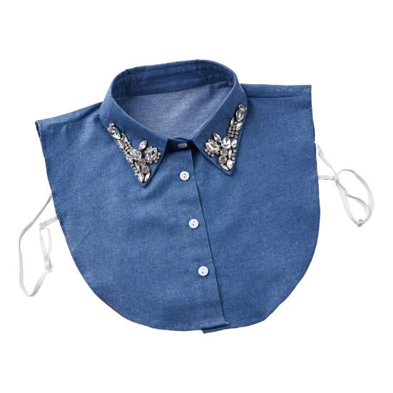 Yousheng Denim Fake Collar Sparkling Rhinestones Adjustable Straps Machine Washable Detachable Collar Outfit Accessory