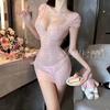 Erotic Underwear, Sexy deep V, body-hugging skirt, pure desire, sheer gauze, see-through uniform, Tempting, no-take off pajamas 1317