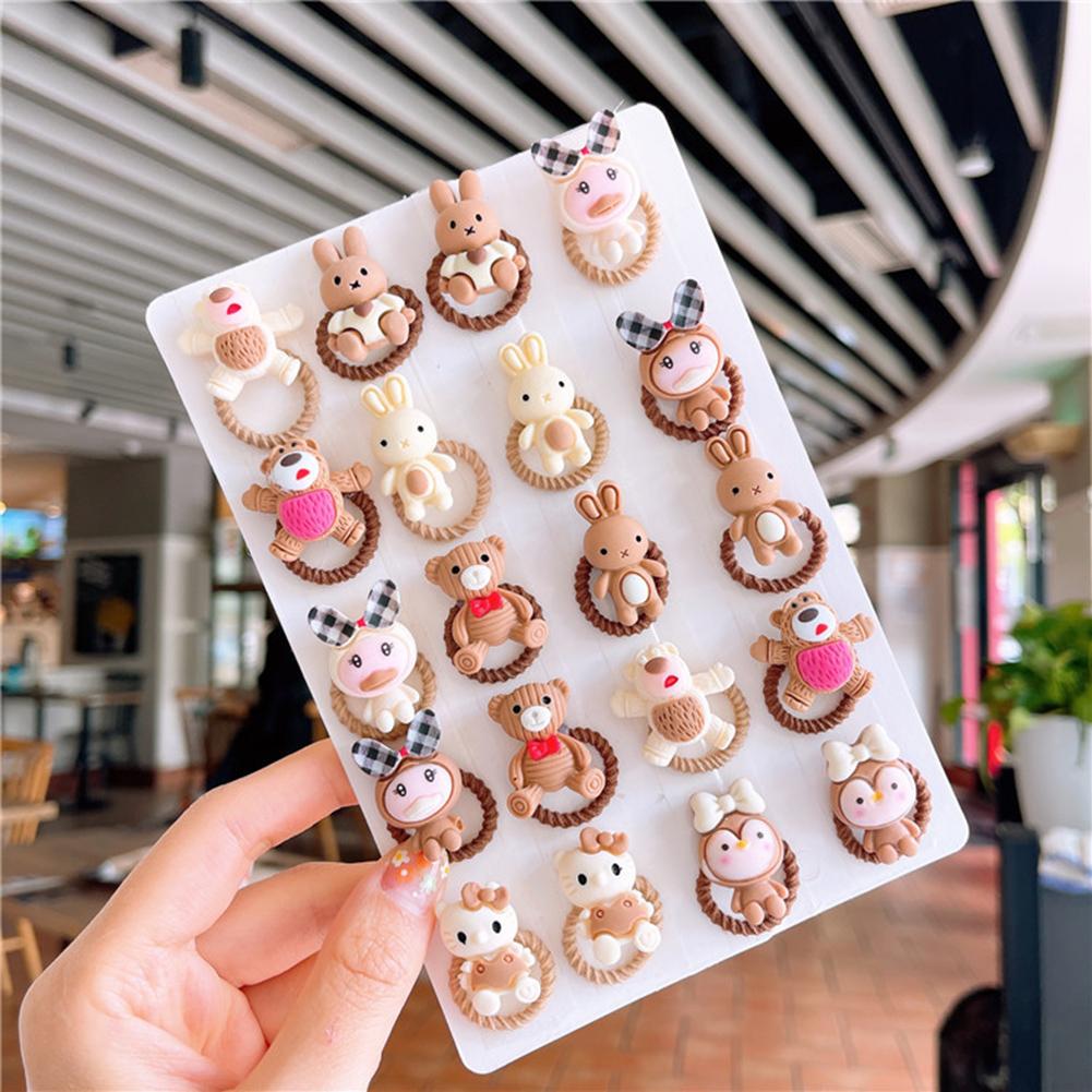 20pcs Kids Hair Ties Korean Version Bowknot Animal Multi-color Hair Rope Small Headdress For  Girls