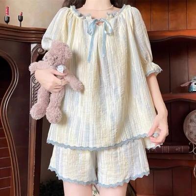 Женский пижамный комплект Tie Dye, домашние летние пижамы с принтом, шорты с рукавами и бантом, кружевной пижамный комплект из 2 предметов