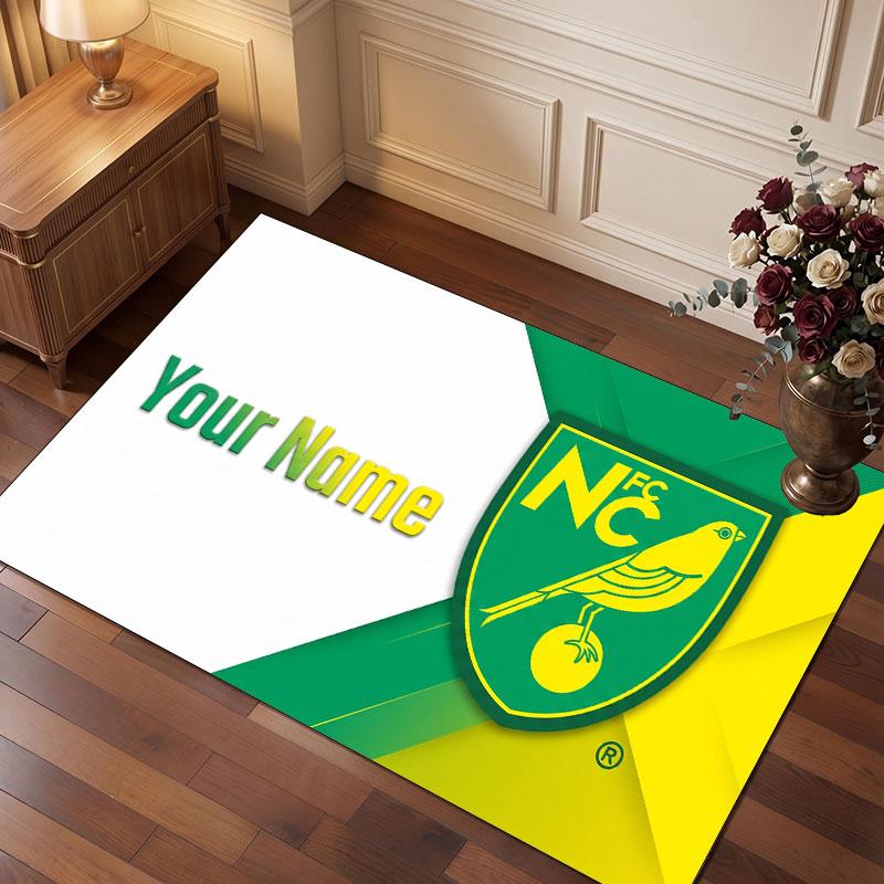 Norwich City Custom Crystal Velvet Rug, Personalized Name Text Print, Football Logo Soft Non‑Slip Floor Mat Home Decor Gift