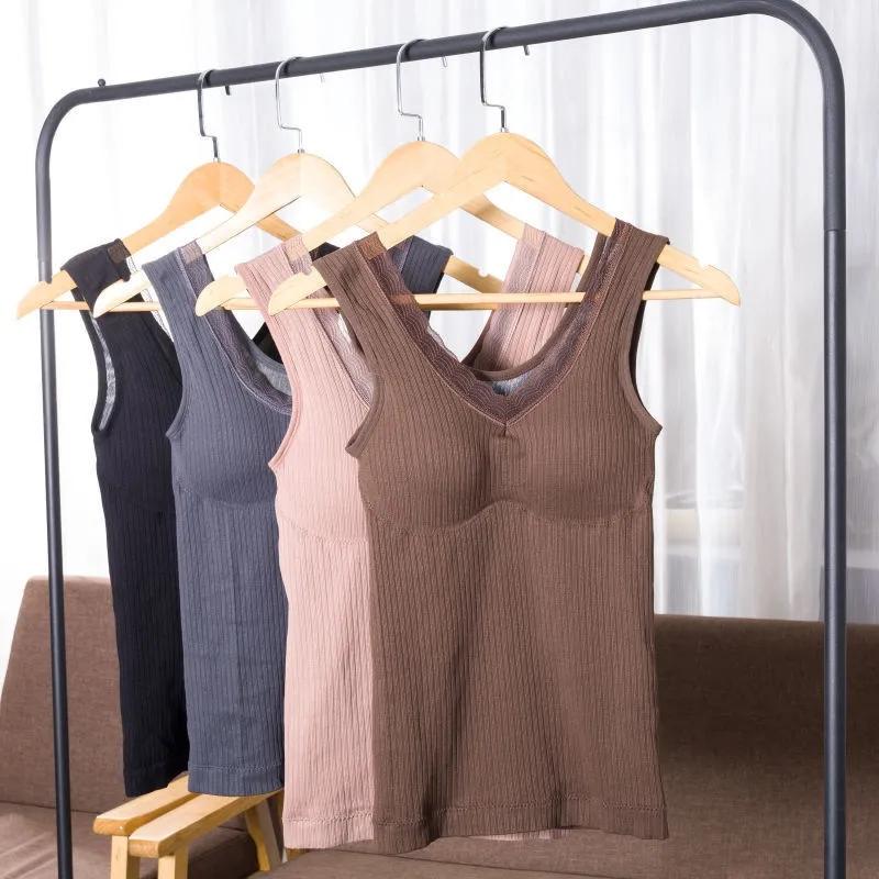 Сексуальная зимняя одежда, терможилет с подкладкой, женское бархатное теплое термобелье, тонкая бесшовная кружевная майка без рукавов с v-образным вырезом