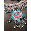 Антикварное серебряное оксидированное этническое тибетско-афганское богемное ювелирное колье-колье с большой подвеской с эмалью Минакари для женщин и девочек
