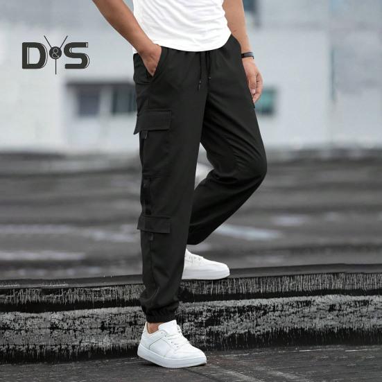 Мужские брюки-карго с несколькими карманами, в уличном стиле, с резинкой на щиколотке, в стиле ретро, с эластичной резинкой на талии для повседневной носки на открытом воздухе и на работе