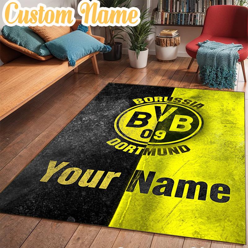 Custom Name Bvb 09 Football Team Rug Office Rug Chair Mat Non Slip Carpet Rugs for Bedrooms Dining Room Living Room Home Decor gifts