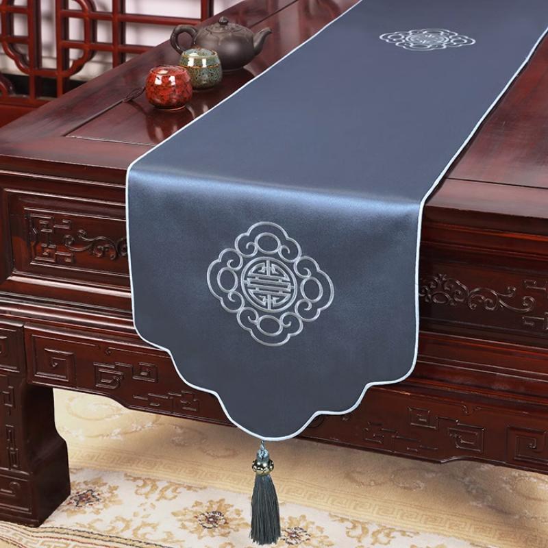 New Chinese Zen Embroidery Table Flag TV Cabinet Cover Cloth Tea Table Table Flag Shoe Cabinet Bed Tail Scarf Long Table Flag