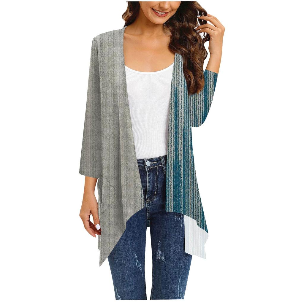 Женский кардиган неправильной формы с градиентным принтом и рукавами три четверти, куртка с карманами