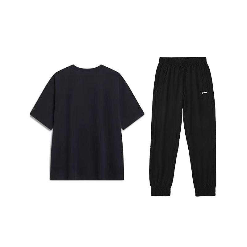 Li-Ning Подростковая футболка свободного кроя с принтом букв «Weekend» и короткими рукавами и дышащие вязаные длинные брюки, повседневный спортивный комплект AHSU745-1+AYKR465-1