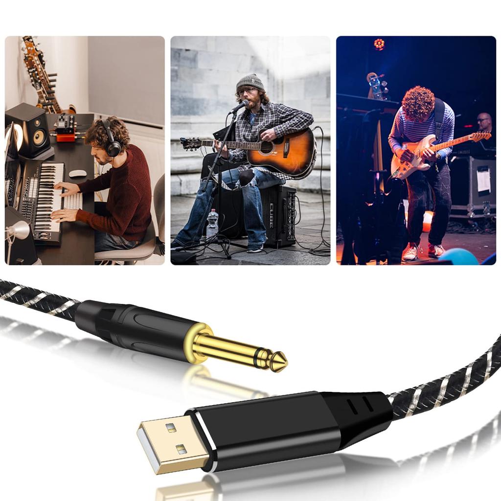 USB Guitar Cable, 2M USB Link Cable for Musical Instruments, PC Recording, USB To 6.35mm Recording Cable, USB Link Cable for Electric Guitar and