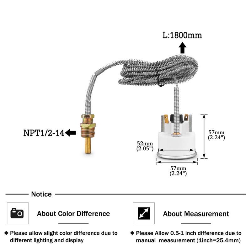 2" 52MM Mechanical 12V Water Temp Gauge 40-120C/100-250FTemperature Meter With Sensor NPT 1/2