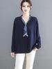 Women's Tencel Velvet V-Neck Pullover with Ribbon Design