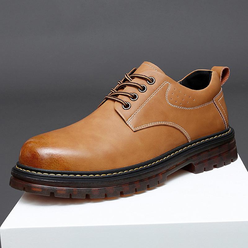 2024Новые коричневые мужские повседневные туфли из натуральной кожи, брендовые низкие ботинки для мужчин, рабочая защитная обувь, пара, мотоциклетная обувь для мужчин