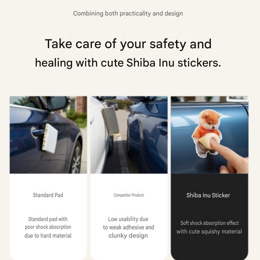 Car & Door Protection Damage Prevention Soft Belly Shiba Inu Stickers, 4 Pieces
