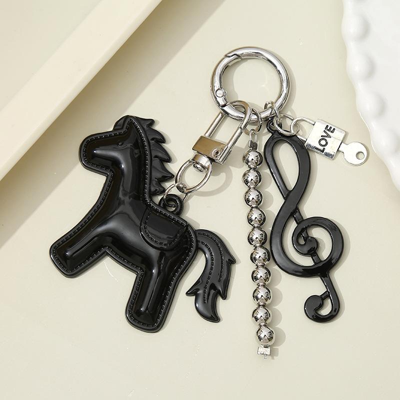 Cute Colorful Pony Musical Note Bead Pendant Keychain Creative Horses Baked Paint Alloy Backpack Decoration Pendant Accessories