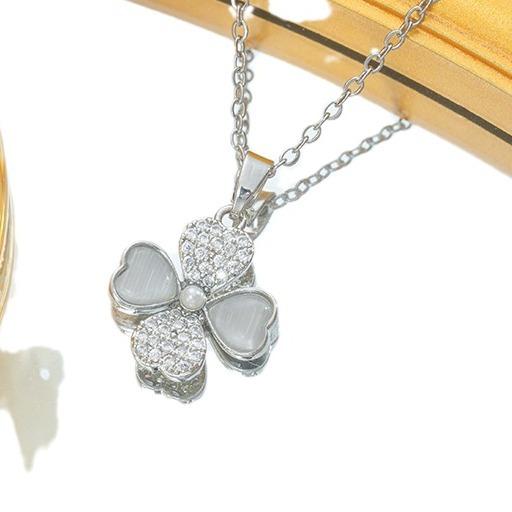 Ожерелье с четырьмя листьями и цветком для женщин, модная цепочка на ключицу, новый свет, роскошный нишевый универсальный камень кошачий глаз