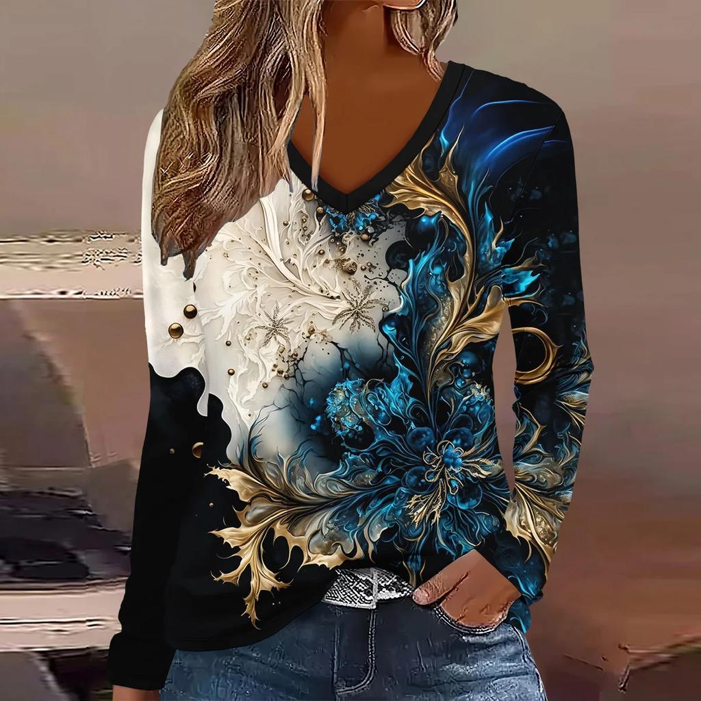 Summer New Fashion 2025 Women's Casual Long-sleeved Printed T-shirt