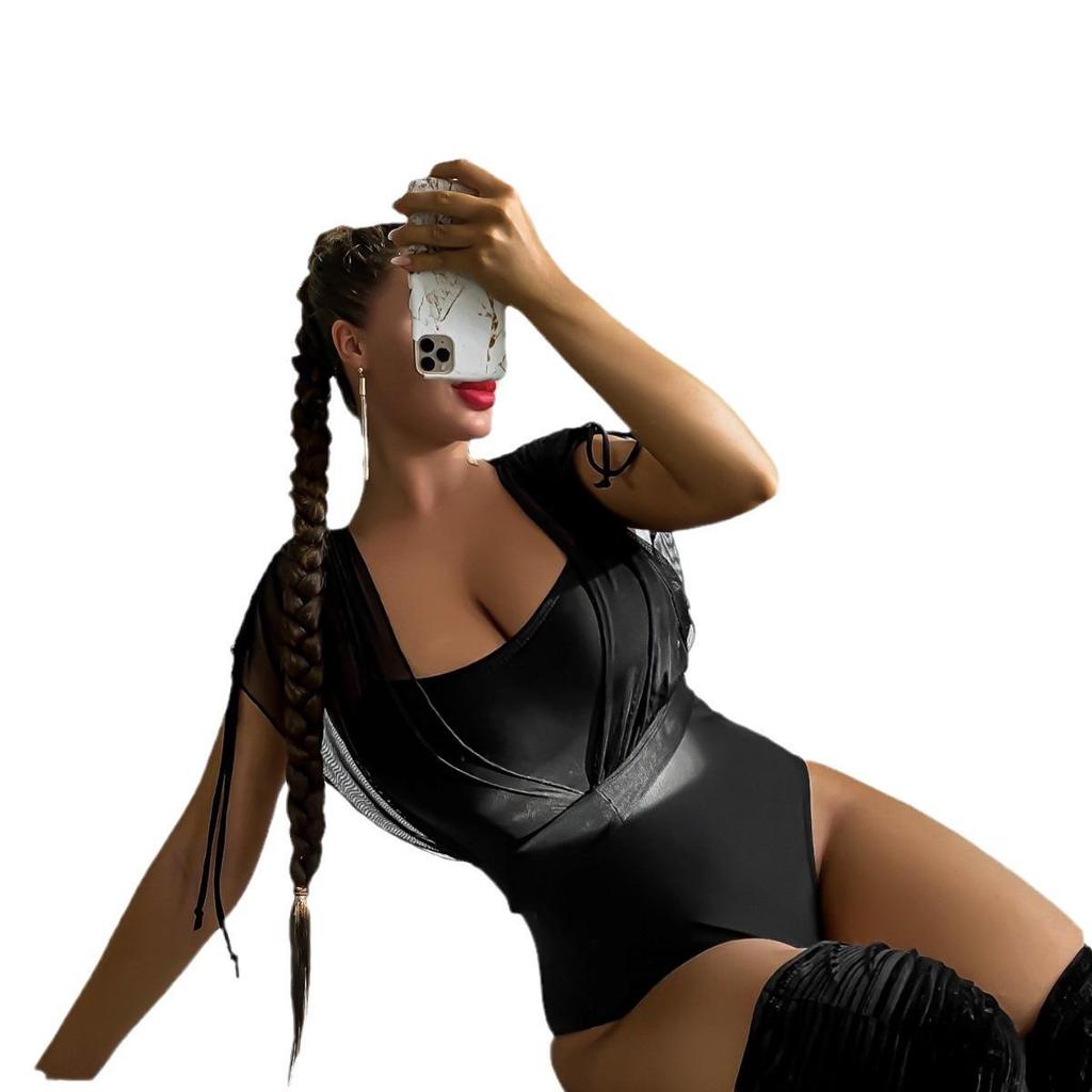 Shencai Сексуальный комбинезон в европейском и американском стиле с высокой талией, однотонный, с сетчатым верхом с V-образным вырезом, горячий товар X08